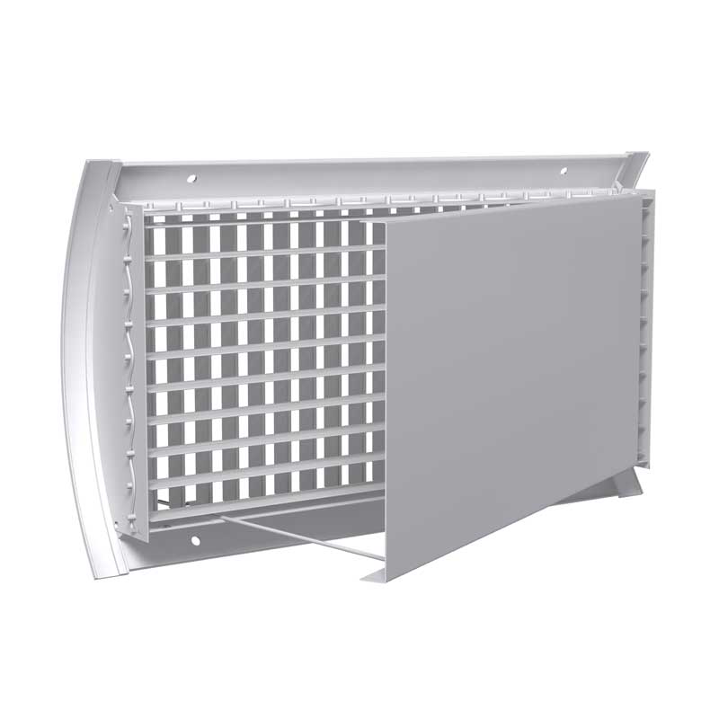 18×8 SDGE – Extruded Spiral Duct Grille with Air Scoop, 3/4″ Blade Spacing, Double Deflection, White, Aluminum, Fits 18″ Duct Diameter