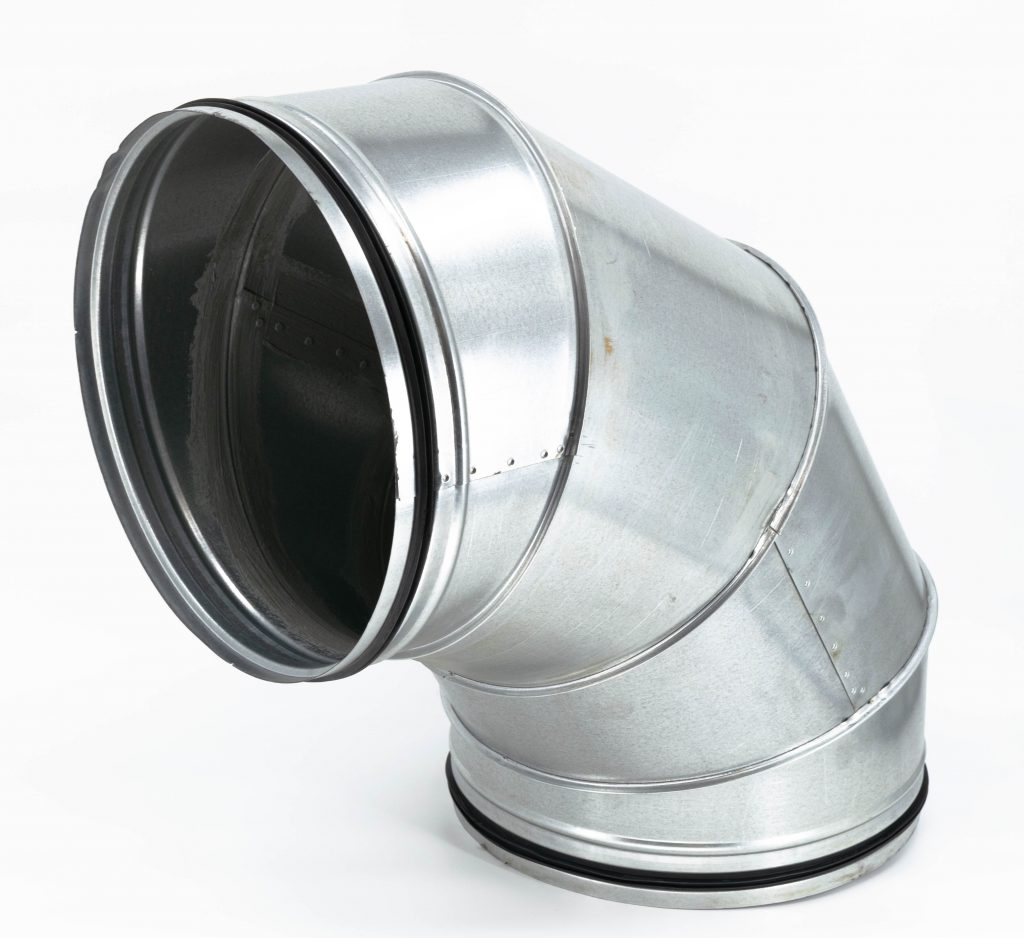 90 Degree Elbow for Spiral Duct, 1.0 R, Gasketed, 1-Piece