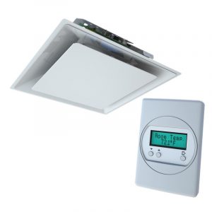 8" PPD - Prodigy Plaque Motorized VAV Diffuser for 24x24 Fineline T-Bar Lay-In, Master Unit with Thermostat, Diffuser-Mounted Transformer